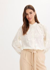 bonprix Schlupfbluse aus reiner Baumwolle, wei&szlig;, Gr.36, Leicht transparente Bluse mit Blumen-Applikation, aus 100% Baumwolle