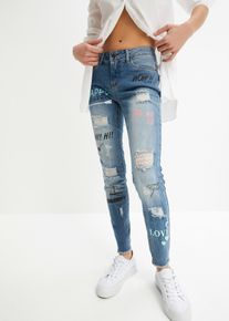 bonprix Skinny Jeans Mid Waist, blau, Gr.36, Stylische Skinny Jeans mit Print und Destroy-Effekten, 82% Baumwolle