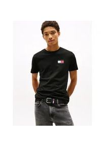 Tommy Hilfiger T-Shirt TOMMY JEANS "TJM SLIM ESSENTIAL FLAG TEE EXT", Herren, Gr. M, schwarz, Single Jersey, Obermaterial: 100% Baumwolle, slim fit normal, Rundhals, eingesetzt abgesteppte Kante, Shirts T-Shirt, Mit Rundhalsausschnitt