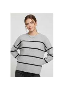 Strickpullover Only "ONLOXFORD LIFE LS STRIPE O-NECK KNT", Damen, Gr. XS, light grau melange stripes:schwarz gray melange, Strick, Obermaterial: 86% Polyester, 7% Polyacryl, 4% Wolle, 3% Elasthan, gestreift, relaxed fit normal, Rundhals, Pullover Strickpullover