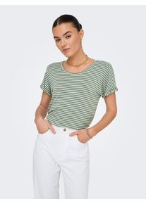 Jacqueline de Yong Kurzarmshirt JDY "JDYSISSY S/S O-NECK TOP JRS", Damen, Gr. XL, sea spray stripes:cloud dancer, Jersey, Obermaterial: 96% Viskose, 4% Elasthan, gestreift, regular fit normal, Rundhals, mit Umschlag, Shirts Kurzarmshirt