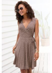 Sommerkleid s.Oliver, Damen, Gr. 38, N-Gr, braun (braun beige), Single Jersey, Obermaterial: 95% Viskose, 5% Elasthan, bedruckt, gebl&uuml;mt, figurumspielend kniefrei, V-Ausschnitt, Kleider Sommerkleid, mit zartem Blumenprint und Bindeband, tiefer V-Ausschnitt, Topseller