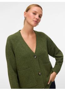 V&eacute;ro Moda Strickjacke VERO MODA "VMBOOM LS V-NECK BUTTON CARDIGAN GA NOOS", Damen, Gr. XS, cypress detail:melange, Strick, Obermaterial: 85% Polyester, 7% Polyacryl, 5% Wolle, 3% Elasthan, meliert, loose fit h&uuml;ftlang, V-Ausschnitt, Strickjacken Strickjacke