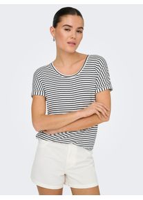 Jacqueline de Yong Kurzarmshirt JDY "JDYSISSY S/S O-NECK TOP JRS", Damen, Gr. XS, blau (cloud dancer stripes:sky captain), Jersey, Obermaterial: 96% Viskose, 4% Elasthan, gestreift, regular fit normal, Rundhals, mit Umschlag, Shirts Kurzarmshirt