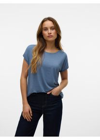 V&eacute;ro Moda Rundhalsshirt VERO MODA "VMLAVA PLAIN SS TOP LUREX STRIPE", Damen, Gr. XS, silber (china blau stripes:silber lurex), Jersey, Obermaterial: 82% Viskose, 8% Polyester, 5% Elasthan, 5% metallisierte Fasern, gestreift, relaxed fit normal, Rundhals, Umschlagsaum, Shirts Rundhalsshirt, Viskosemischung, loose fit