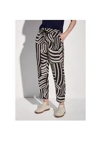 Stoffhose Street One, Damen, Gr. 40, L&auml;nge 28, schwarz, Stoff, 100% Viskose, gemustert, loose fit kn&ouml;chelfrei, Hosen Stoffhose, mit gemusterten Galonstreifen