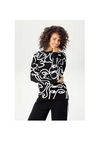 Strickpullover Aniston CASUAL, Damen, Gr. 42, schwarz-wei&szlig; (schwarz, wei&szlig;), Strick, Obermaterial: 50% Viskose, 26% Polyamid, 24% Polyester, gemustert, l&auml;ssig geschnitten h&uuml;ftbedeckend, Rundhals, Rippstrickb&uuml;ndchen, Pullover Strickpullover, mit fantasievollem, grafischen Jacquard-Muster, Topseller