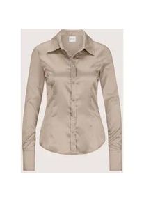 Madeleine Mode Hemdbluse MADELEINE "Bluse Hemdbluse mit gl&auml;nzendem Finish", Damen, Gr. 42, beige (taupe), Obermaterial: 75% Baumwolle CO. 22% Polyamid PA. 3% Elasthan EL., Blusen Hemdbluse