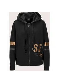 Madeleine Mode Kurzjacke MADELEINE "Kapuzenjacke Gl&auml;nzende Oversized-Jacke mit Strass", Damen, Gr. 42, schwarz (schwarz, kupferfarben), Obermaterial: 93% Baumwolle CO. 7% Elasthan EL., Jacken Kurzjacke