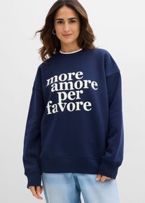 bonprix Oversize-Sweatshirt aus Baumwollmix, blau, Gr.48/50 (XL), Lockeres Sweatshirt mit Schriftzug, 60% Baumwolle