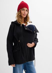 bonprix 3-in-1 Sweatjacke f&uuml;r die Schwangerschaft und danach mit Babyeinsatz, schwarz, Gr.36/38 (S), H&uuml;ftlange Umstandsjacke mit Trageeinsatz f&uuml;r das Baby, 60% Baumwolle