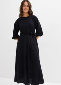 bonprix Midikleid aus weicher Baumwolle, schwarz, Gr.42, Musselin-Kleid mit Rundhalsausschnitt und Schlitz am R&uuml;ckenausschnitt, 100% Baumwolle