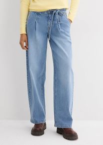 bonprix Barrel-Jeans Mid Waist, blau, Gr.50, Barrel-Jeans Mid Waist mit Bindeband, 99% Baumwolle