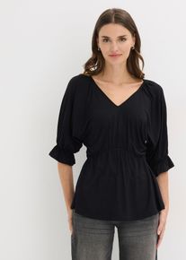bonprix Tunika-Shirt aus Viskose-Mix, schwarz, Gr.48/50 (XL), Figurschmeichelndes Carmen-Shirt