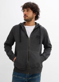 bonprix Kapuzen-Sweatjacke in ausgewaschener Optik, schwarz, Gr.60/62 (XXL), Moderne Sweatjacke cool gewaschen - jedes Teil ein Unikat!, aus 100% Baumwolle