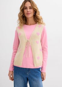 bonprix Strick-Weste aus Baumwoll-Mix, beige, Gr.52/54 (XXL), Modische Strickweste mit Herz-Details, 50% Baumwolle