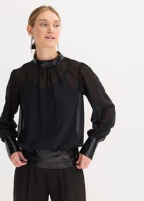 bonprix Blusenshirt aus feinem T&uuml;ll mit Pailletten, schwarz, Gr.34, Modern und feminin: Bluse aus feinem Chiffon mit Futter und Pailletten-Einsatz