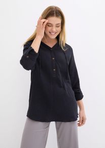 bonprix Schlupfbluse aus luftigem Musselin, schwarz, Gr.42, Musselin-Tunika mit Kapuze, aus 100% Baumwolle,Musselin