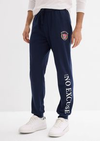 bonprix Jogginghose aus reiner Baumwolle, blau, Gr.52/54 (L), Coole Jogginghose im Regular Fit mit seitlichem Print, aus 100% Baumwolle