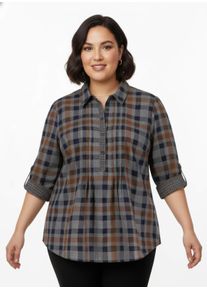 sheego Gro&szlig;e Gr&ouml;&szlig;en Langarmbluse mit Biesen, kariert, cognac-kariert, Gr&ouml;&szlig;e 54 - Damen