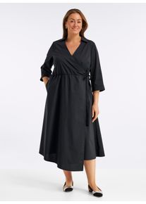 sheego Gro&szlig;e Gr&ouml;&szlig;en Wickelkleid mit asymmetrischem Saum, schwarz, Gr&ouml;&szlig;e 54 - Damen