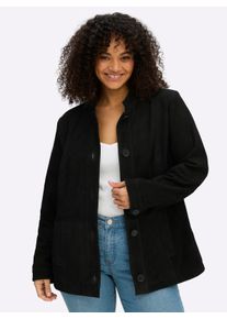 sheego Gro&szlig;e Gr&ouml;&szlig;en Lederjacke aus Ziegenvelours, schwarz, Gr&ouml;&szlig;e 50 - Damen