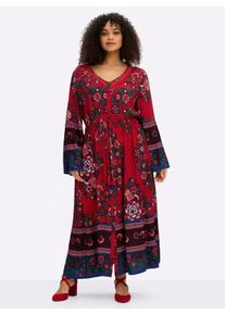 sheego by Joe Browns sheego Gro&szlig;e Gr&ouml;&szlig;en Maxikleid im Boho-Stil, rot-burgund-gemustert, Gr&ouml;&szlig;e 50 - Damen