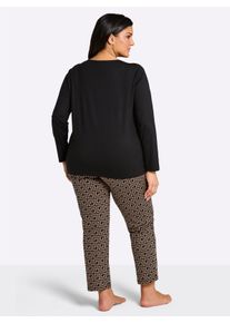 w&auml;schepur sheego Gro&szlig;e Gr&ouml;&szlig;en Schlafanzug im Grafik-Dessin, schwarz-camel, Gr&ouml;&szlig;e 52/54 - Damen