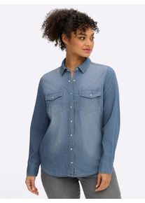 sheego Gro&szlig;e Gr&ouml;&szlig;en Jeansbluse mit Glitzersteinchen, blue-bleached, Gr&ouml;&szlig;e 50 - Damen
