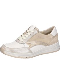 Waldl&auml;ufer Keilsneaker WALDL&Auml;UFER, Damen, Gr. 9 (43), beige, wei&szlig;, goldfarben, Nappaleder, Textil, Veloursleder, kontrastfarbene Details, Schuhe Keilsneaker, Schn&uuml;rschuh, Halbschuh, Freizeitsneaker mit weichem Schaftrand