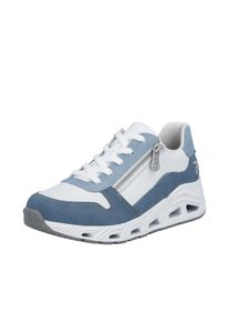 Keilsneaker RIEKER SPORT, Damen, Gr. 41, wei&szlig;, blau, Lederimitat, Schuhe Keilsneaker, Schn&uuml;rschuh, Halbschuh, Freizeitsneaker mit Rei&szlig;verschluss