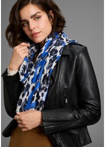 Modetuch Laura Scott, Damen, beige (beige, royalblau), Web, Obermaterial: 100% Polyester, gemustert, Modet&uuml;cher Modetuch, in Schalform mit trendigem Leo-Allover- & leuchtendem Schriftzug - NEW