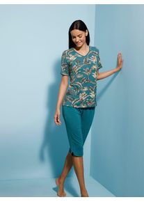 w&auml;schepur Capri-Pyjama W&Auml;SCHEPUR, Damen, Gr. 44/46, aquapetrol, champagner, bedruckt, 95% Viskose, 5% Elasthan, Homewear-Sets Capri-Pyjama