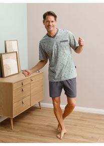 Shorty COMTE, Herren, Gr. 44/46, salbei, anthrazit, bedruckt, 100% Baumwolle, Homewear-Sets Shorty