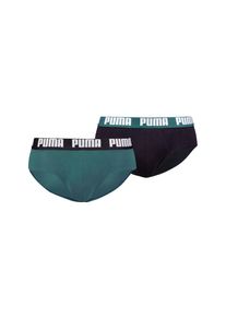 Slip Puma "Puma MEN EVERYDAY BRIEFS 2P", Herren, Gr. S, emerald ice, schwarz, Jersey, Obermaterial: 95% Baumwolle, 5% Elasthan, eng, Unterhosen Slip, mit Logobund