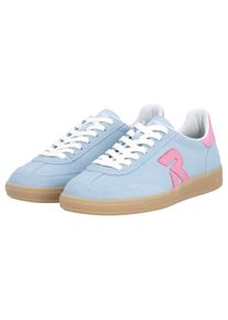 Sneaker RIEKER SPORT "San Diego Swing2GO", Damen, Gr. 44, blau (hellblau, rosa), Veloursleder, unifarben mit Farbeinsatz, Schuhe Sneaker, Retro-Sneaker, Freizeitschuh, Halbschuh mit herausnehmbarem Fu&szlig;bett