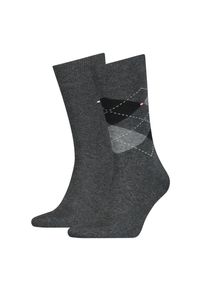 Socken Tommy Hilfiger "TH MEN SOCK CHECK 2P", Herren, Gr. 47-49, anthrazit, Baumwollmischung, normal, Socken Socken, mit klassischem Argyle-Design