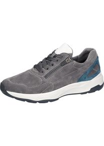 Waldl&auml;ufer Sneaker WALDL&Auml;UFER "H-TOM", Herren, Gr. 10 (44,5), grau, wei&szlig;, petrol, Nappaleder, Textil, Veloursleder, kontrastfarbene Details, Schuhe Sneaker, Schn&uuml;rschuh, Halbschuh mit seitlichem Rei&szlig;verschluss, H-Weite