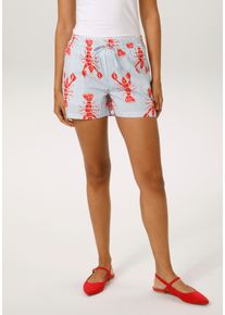 Shorts Aniston CASUAL, Damen, Gr. 46, N-Gr, wei&szlig;, hellblau, rot, rosa, Web, Obermaterial: 100% Baumwolle, bedruckt, gestreift, l&auml;ssig geschnitten kurz, Hosen Shorts, gestreift und mit Krebsen bedruckt - NEUE KOLLEKTION, Topseller