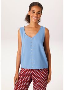 Blusentop Aniston CASUAL, Damen, Gr. 42, blau, Web, Obermaterial: 100% Polyester, Leinenoptik, unifarben, l&auml;ssig geschnitten h&uuml;ftlang, V-Ausschnitt, Blusen Blusentop, in Leinen-Optik - NEUE KOLLEKTION