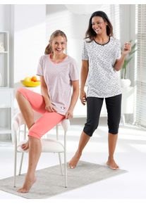 w&auml;schepur Capri-Pyjama W&Auml;SCHEPUR, Damen, Gr. 52/54, grau, meliert, schwarz, grau, meliert, flamingo, 100% Baumwolle, Homewear-Sets Capri-Pyjama
