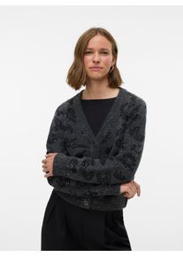 V&eacute;ro Moda Strickjacke VERO MODA "VMZUZU LS V-NECK CARDIGAN", Herren, Gr. M, dunkelgrau melange detail:with schwarz, sequins, Strick, Obermaterial: 43% Polyester, 38% Polyacryl, 11% Nylon, 6% Wolle, 2% Elasthan, Glitzermuster, regular fit h&uuml;ftlang, V-Ausschnitt, Rippb&uuml;ndchen, Strickjacken Strickjacke