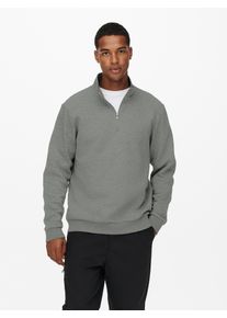 Only & Sons Sweatshirt ONLY & SONS "ONSCERES HALF ZIP SWEAT", Herren, Gr. XL, grau (castor gray), angeraute Sweatware, Obermaterial: 65% Baumwolle, 35% Polyester, unifarben, regular fit normal, hoch geschlossener Ausschnitt, Rippb&uuml;ndchen, Sweatshirts Sweatshirt, Baumwollmischung, regular fit