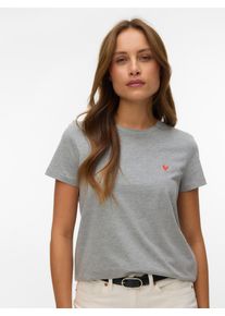 V&eacute;ro Moda Kurzarmshirt VERO MODA "VMVIVA S/S O-NECK T-SHIRT JRS BTQ GA", Damen, Gr. M, light grau melange print:cayenne pigment heart, Jersey, Obermaterial: 100% Baumwolle, bedruckt, regular fit normal, Rundhals, Shirts Kurzarmshirt