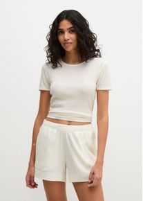 Marc O'Polo Kurzarmshirt MARC O'POLO "Mix N Match Airy Cotton Rib", Damen, Gr. XS (34), wei&szlig; cotton, Rippware, Obermaterial: 98% Baumwolle, 2% Elasthan, bequem h&uuml;ftbedeckend, Rundhals, Shirts Kurzarmshirt, mit Rundhalsausschnitt