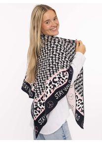 Dreieckstuch Zwillingsherz "Stay Wild", Damen, navy, Strick, Materialmix, gemustert, mehrfarbig, Modet&uuml;cher Dreieckstuch, Schriftzug und Leomuster, w&auml;rmend, Strick