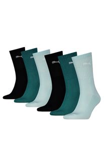 Socken Puma "Puma UNISEX CREW SOCK 6P ECOM", Herren, Gr. 35-38, fresh water, emerald, schwarz, Baumwollmischung, Socken Socken, Cat-Logo, Frottee-Sohle, Ripp-B&uuml;ndchen