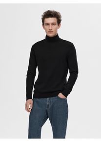 Rollkragenpullover Selected "SLHBERG ROLL NECK NOOS", Herren, Gr. L, schwarz, Strick, Obermaterial: 100% Baumwolle, unifarben, regular fit normal, Rundhals, Rippb&uuml;ndchen, Pullover Rollkragenpullover