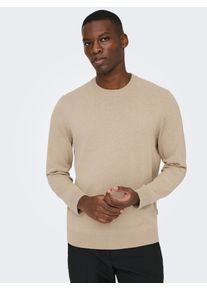 Only & Sons Rundhalspullover ONLY & SONS "ONSREX LIFE REG 12 CREW KNIT", Herren, Gr. M, silber lining, Strick, Obermaterial: 70% Baumwolle, 30% Polyester, unifarben, regular fit, Rundhals, Rippb&uuml;ndchen, Pullover Rundhalspullover