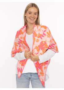 Dreieckstuch Zwillingsherz "Blumen & Str&auml;ucher", Damen, beige pink orange, Strick, Materialmix, gemustert, mehrfarbig, Modet&uuml;cher Dreieckstuch, Strick, florales Muster, w&auml;rmend